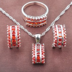 Elegant jewellery set - with red zirconia - necklace - earrings - ringJewellery Sets