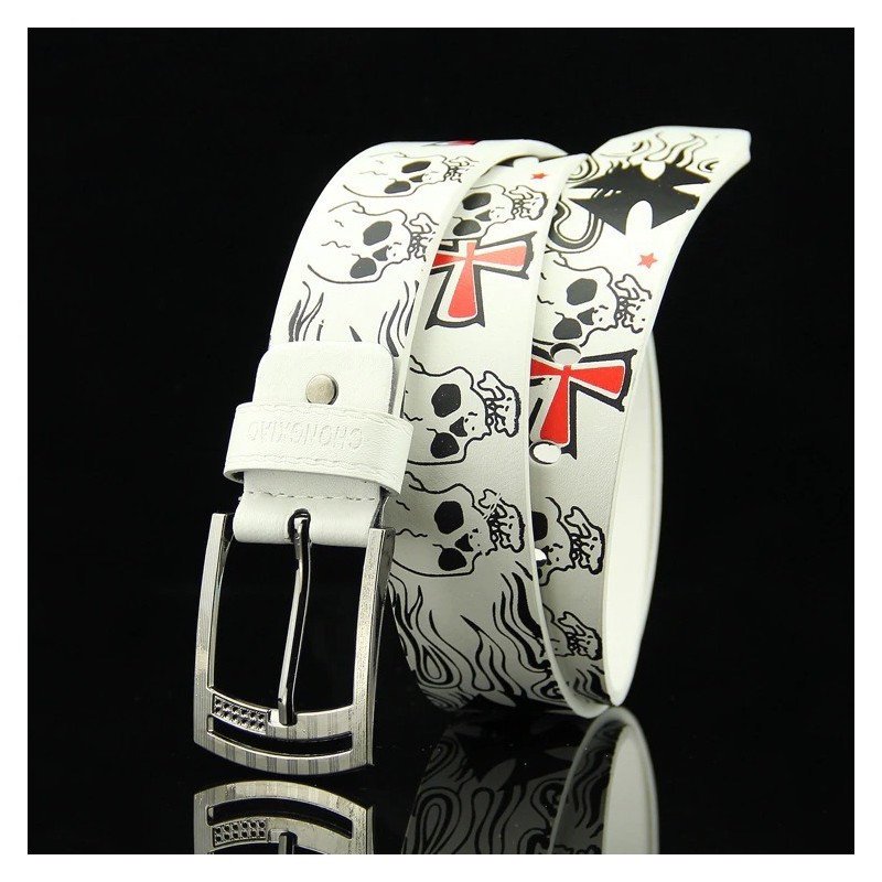 Fashionable leather belt - metal buckle - punk style - skull / skeleton pattern - unisexBelts