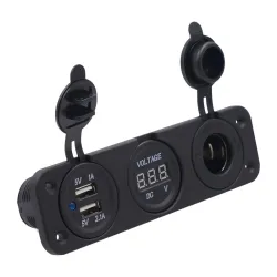 Car charger - socket with dual USB - cigarette lighter / Voltage meter - digital LED displaySwitches