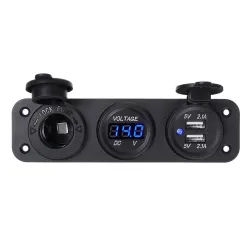 Car charger - socket with dual USB - cigarette lighter / Voltage meter - digital LED displaySwitches