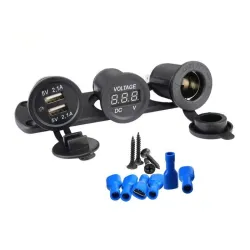 Car charger - socket with dual USB - cigarette lighter / Voltage meter - digital LED displaySwitches