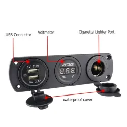 Car charger - socket with dual USB - cigarette lighter / Voltage meter - digital LED displaySwitches