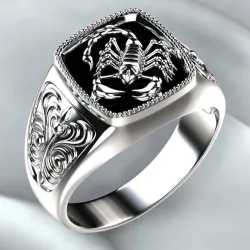Vintage preget ring - signetring - skorpiondesign - 925 sterling sølv