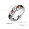 Fasjonabel ring - fargerik regnbue-zirkonia - unisex - rustfritt stål