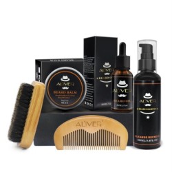 Beard care set - cream - oil - shampoo - comb - brush - with storage box - 5 piecesBeard