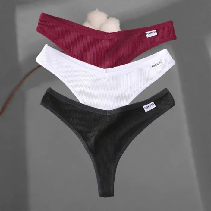 Sexy bomullstroser - 3 blandede ensfarger - 3 stk