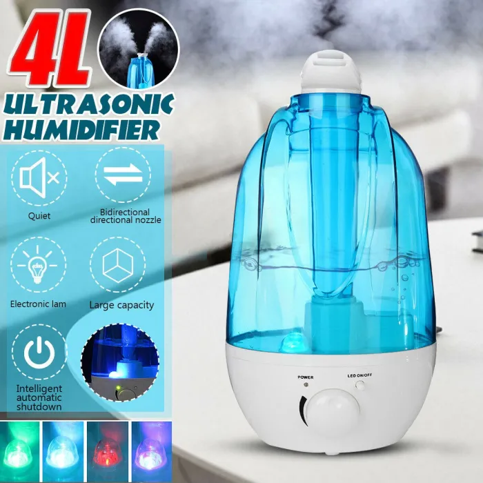 Ultralyd luftfukter - eterisk olje diffuser - dobbel tåkesprøyte - med LED - 4 L