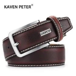 Designers herrebelte - ekte skinn - metallspenne - brunt