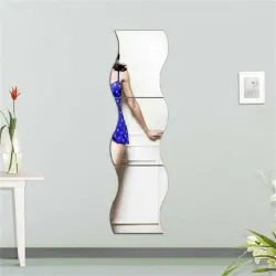 Waves shape mirror - wall sticker - self adhesive tiles - 6 piecesWall stickers