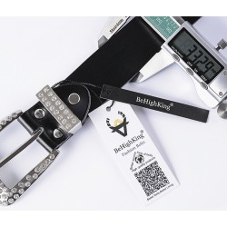Fashionable leather belt - with holes / rhinestones - metal buckleBelts