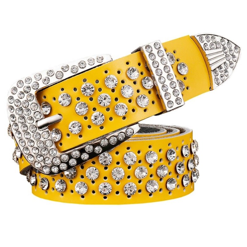 Fashionable leather belt - with holes / rhinestones - metal buckleBelts