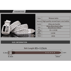 Fashionable leather belt - with holes / rhinestones - metal buckleBelts