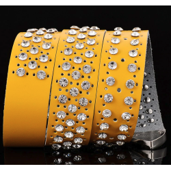 Fashionable leather belt - with holes / rhinestones - metal buckleBelts