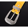 Fashionable leather belt - with holes / rhinestones - metal buckleBelts