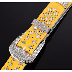 Fashionable leather belt - with holes / rhinestones - metal buckleBelts