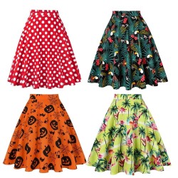 Trendy knee length skirt - vintage A-line - high waist - cotton - colorful printDresses
