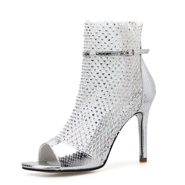 Sexy høyhælte sandaler - glitter air mesh - med glidelås - ankellengde
