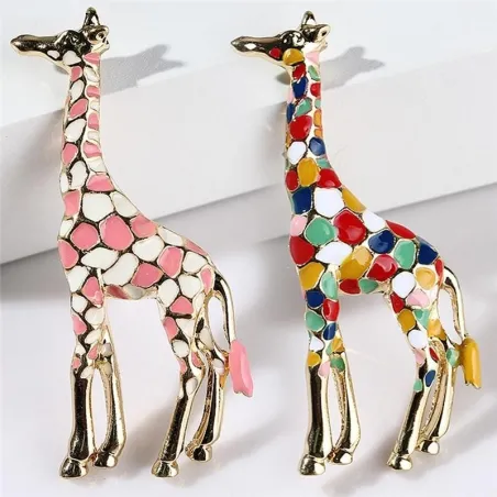 Emalje giraff - brosje - fargerik - gull