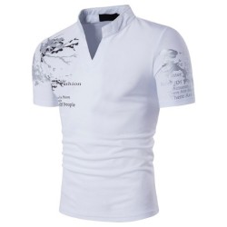 Fashionable short sleeve t-shirt - stand up open collar - printed sleevesT-shirts