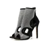 Sexy høyhælte sandaler - ankellange pumps - uthult - med rhinestones - glidelås bak