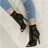 Sexy high heel sandals - ankle length pumps - hollow-out mesh - lace upSandals