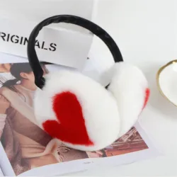 Warm earmuffs - with heart pattern - rabbit hairHats & Caps