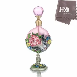 Vintage glass parfymeflaske - rosa roser mønster - 7 ml