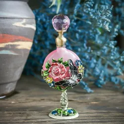 Vintage glass parfymeflaske - rosa roser mønster - 7 ml