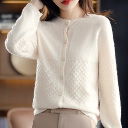 Round neck cardigan - short sweater with buttons - 100% woolHoodies & Jumpers