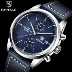 BENYAR - sports Quartz-klokke - 100m vanntett - lærreim