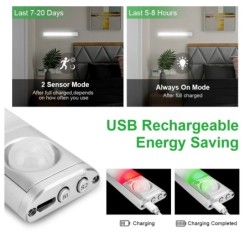 LED skaplys - med bevegelsessensor - USB smart lampe - trådløs nattlys - magnetstripe