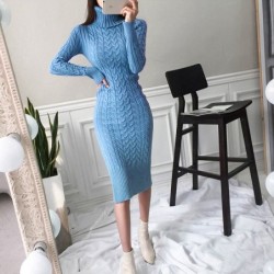 Knitted winter dress - with turtleneckDresses