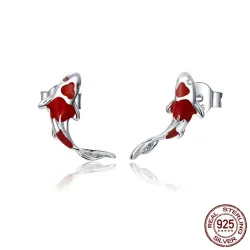 Røde fiskeøreringer - 925 sterling sølv