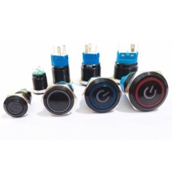 Black push button switch LED - waterproof - momentary self-reset - 12mm / 16mm / 19mm / 22mm - 5V / 12V / 220VSwitches