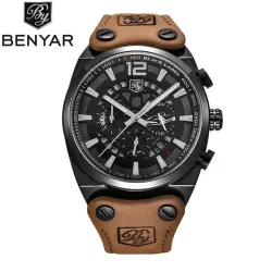 BENYAR - sports Quartz-klokke - vanntett - lærreim