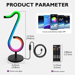 LED nattlys - Bluetooth - appkontroll - 180° roterende - RGB - noteform