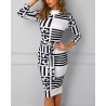 Classic midi dress - three quarters sleeve - geometric black color stripesDresses