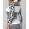 Classic midi dress - three quarters sleeve - geometric black color stripesDresses