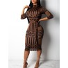 Classic midi dress - three quarters sleeve - geometric black color stripesDresses