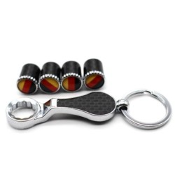 Car wheel valves - metal caps - with wrench - keychain - German flagValve caps