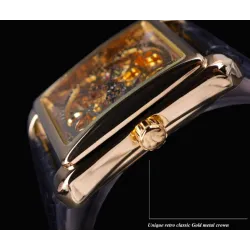 WINNER - rectangular mechanical watch - hollow-out skeleton design - leather strapWatches
