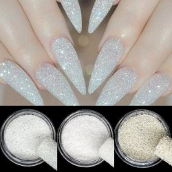 Shiny nail glitter - white sparkle flakes - sandy powderNail polish