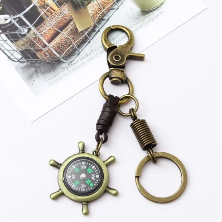Vintage bronse nøkkelring - rorhjul / kompass