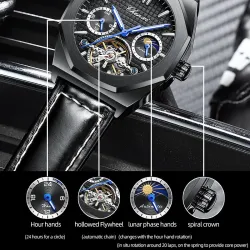 CHENXI - tourbillon mechanical watch - luminous - waterproof - leather strapWatches