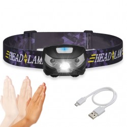 Mini oppladbar lommelykt - pannebåndlampe - bevegelsessensor - USB - LED - 3000LM