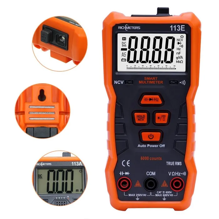 113E - digitalt multimeter - AC / DC / Spenningstester - 6000 tellinger - med bakgrunnsbelysning / magnet