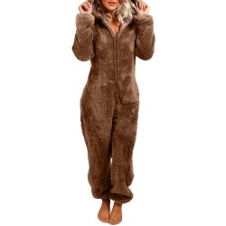 Long winter pyjama - plush romper - with zipper / hoodLingerie