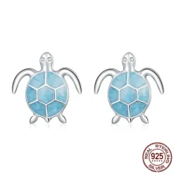 Sølvblå skilpadde øredobber - 925 sterling sølv