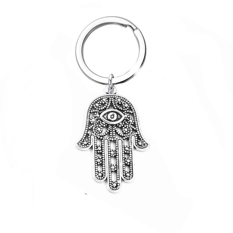 Chakra Hamsa hånd / naturlig sekskantet stein - nøkkelring