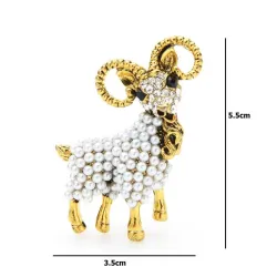 Gylden geit med perler - vintage brosje